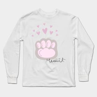 Pink Kitty Cat Paw and Hearts MEAU! Long Sleeve T-Shirt